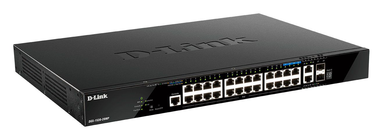 DGS-1520-28MP 20 ports GE PoE + 4 ports 2.5 GE PoE + 2 10GE ports + 2 SFP+ Smart Managed Switch - side view