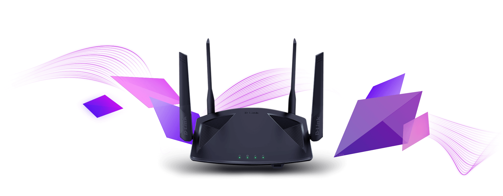 DIR-X1860 AX1800 Wi-Fi 6 Router with purple diamond shapes and wireless waves