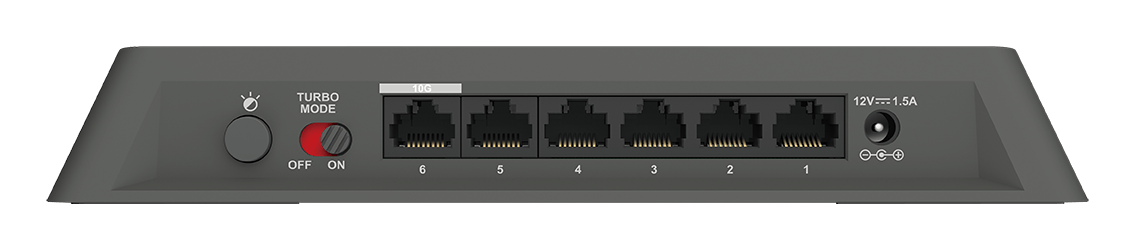 DMS-106XT 6-Port Multi-Gigabit Unmanaged Switch - back view.