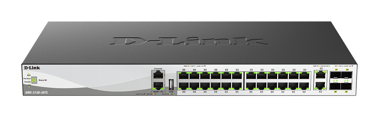 DMS-3130-30TS - 30-Port Layer 3 Stackable Multi-Gigabit Managed Switch - front view.