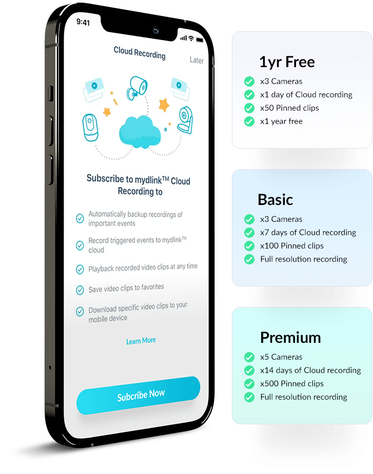 D-Link Cloud Recording subscription plans.