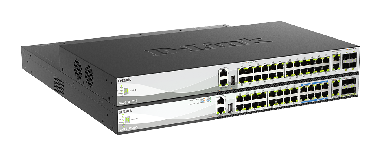 DMS-3130-30PS-30TS - Layer 3 Stackable Multi-Gigabit Managed Switches - left side view.