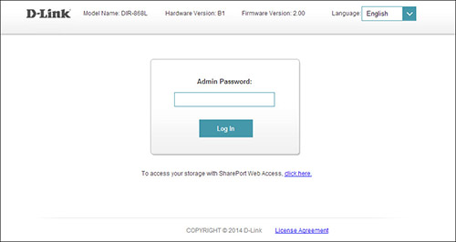 dlink router log in screen