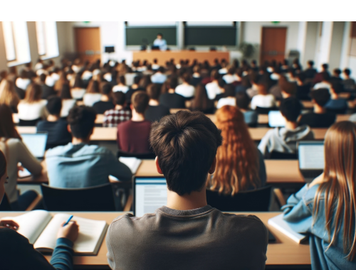 Studenten im Hörsaal von hinten