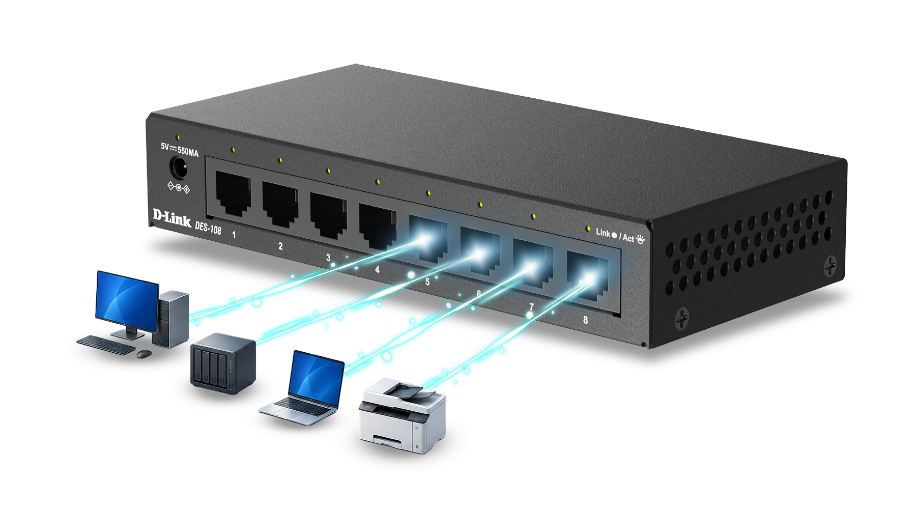 DES-108 8-Port Fast Ethernet Unmanaged Switch | D-Link Deutschland