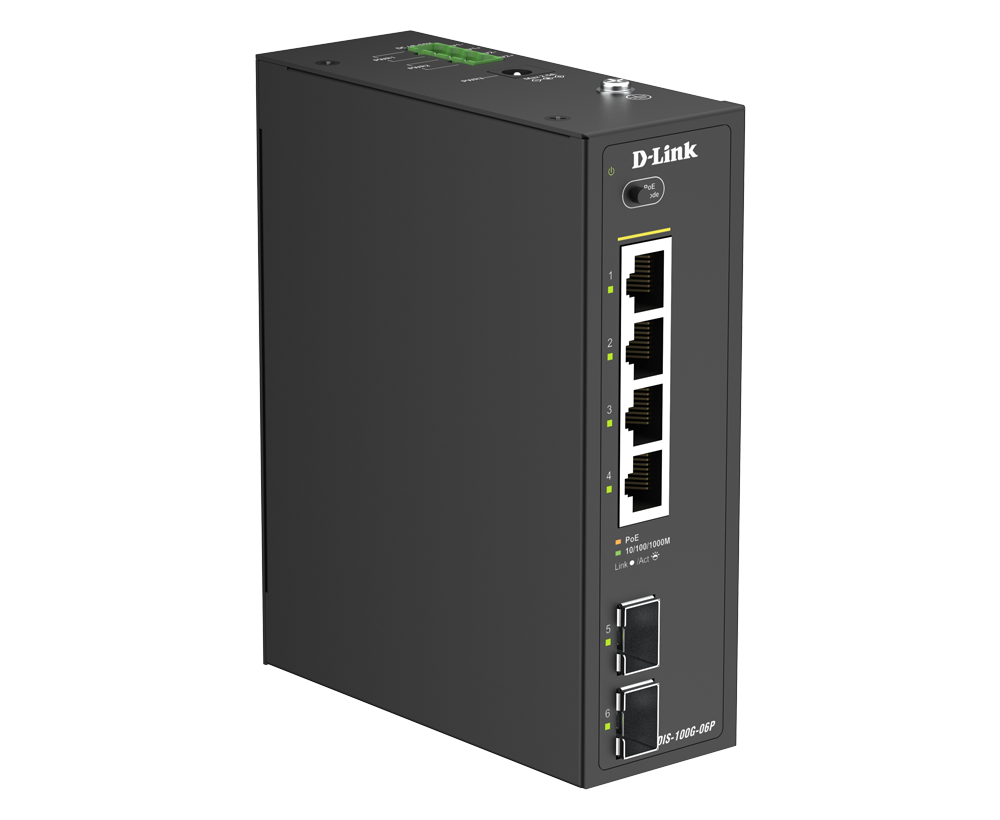 dsip kaufen DIS-100G-06P Industrial 4-Port 1G PoE+ + 2-Port 1G SFP Unmanaged PoE-Switch