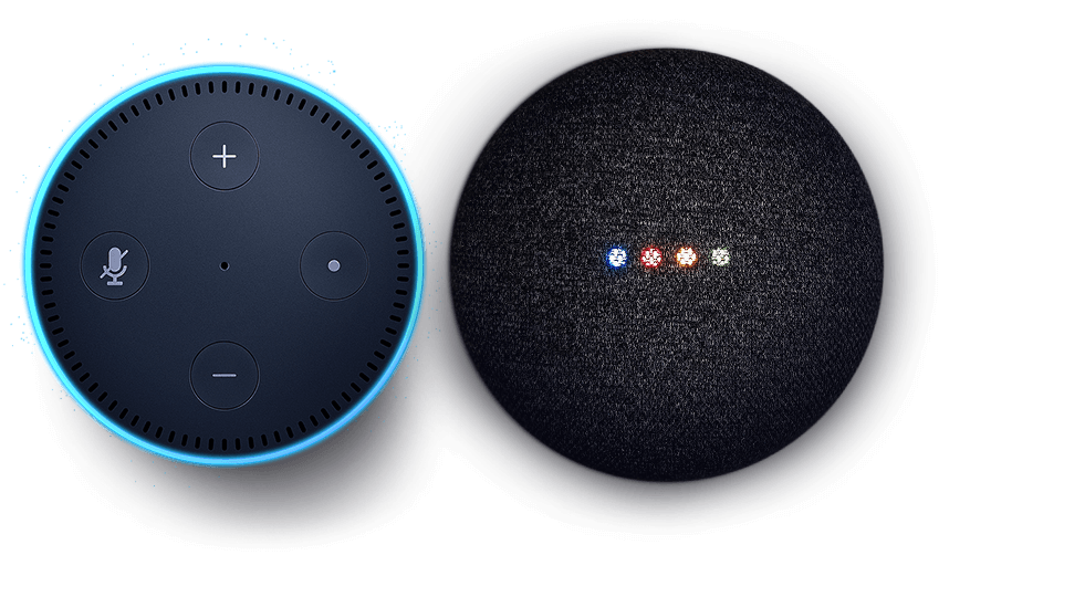 Amazon Echo Dot and Google Home Mini