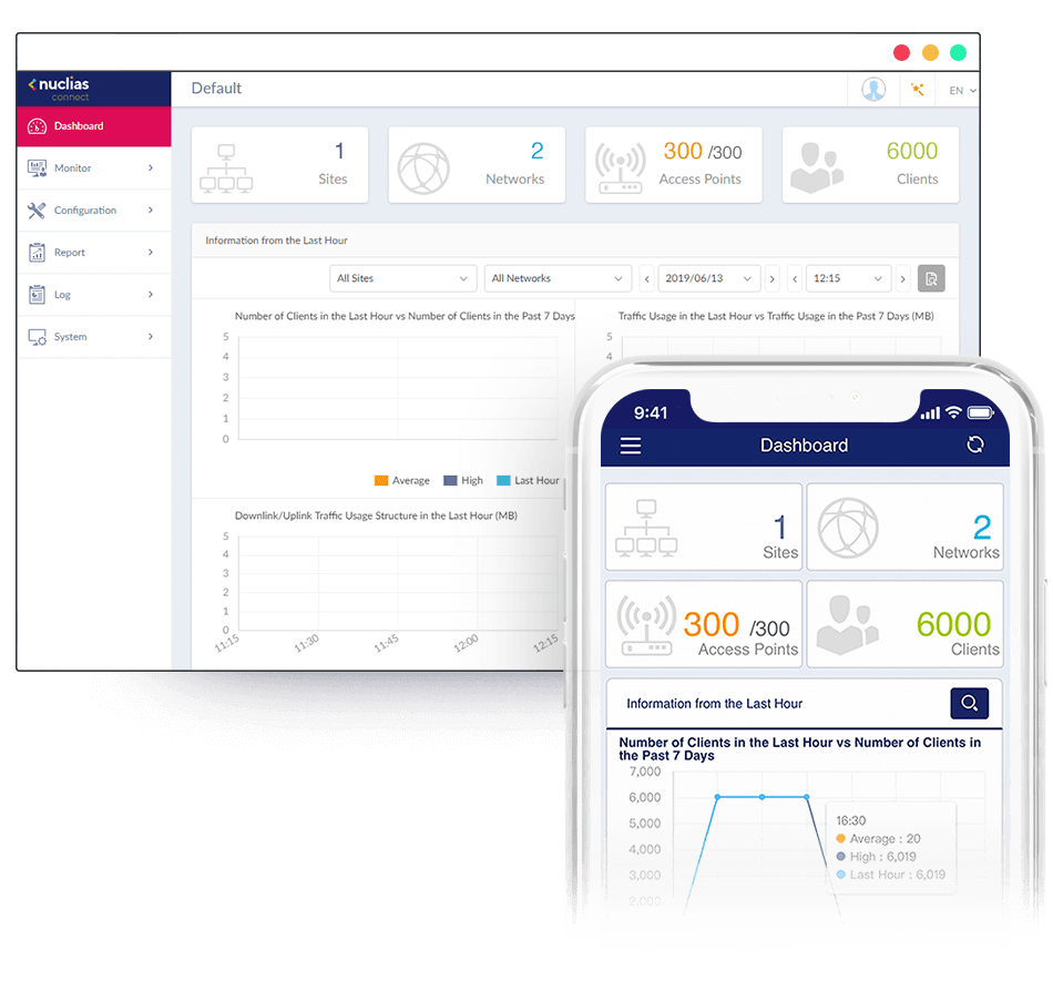 Nuclias Connect browser and app interfaces.