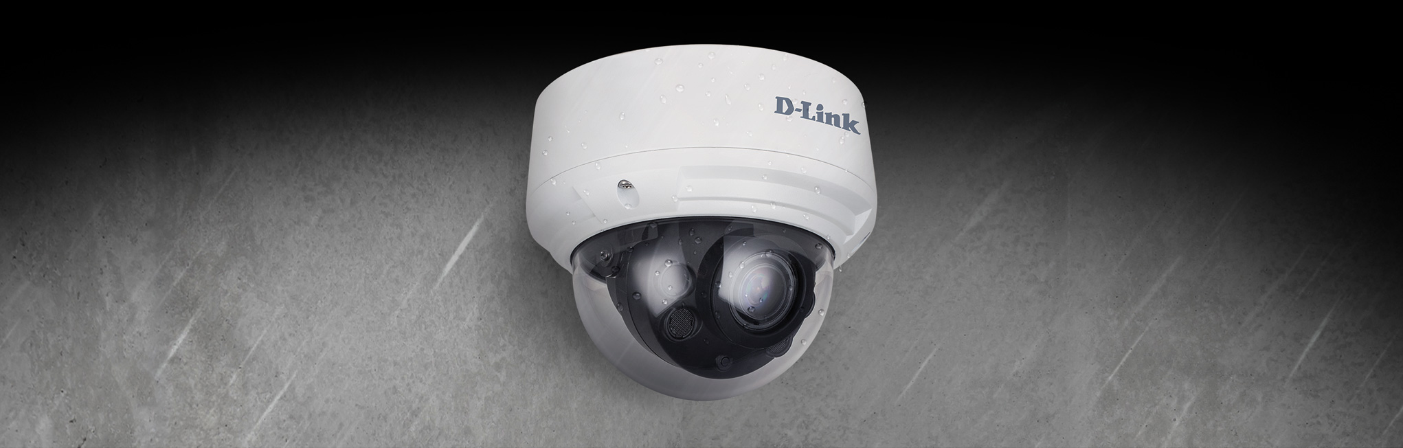 DCS-4618EK 8 Megapixel H.265 Outdoor Dome Camera - mounted outside in the rain.