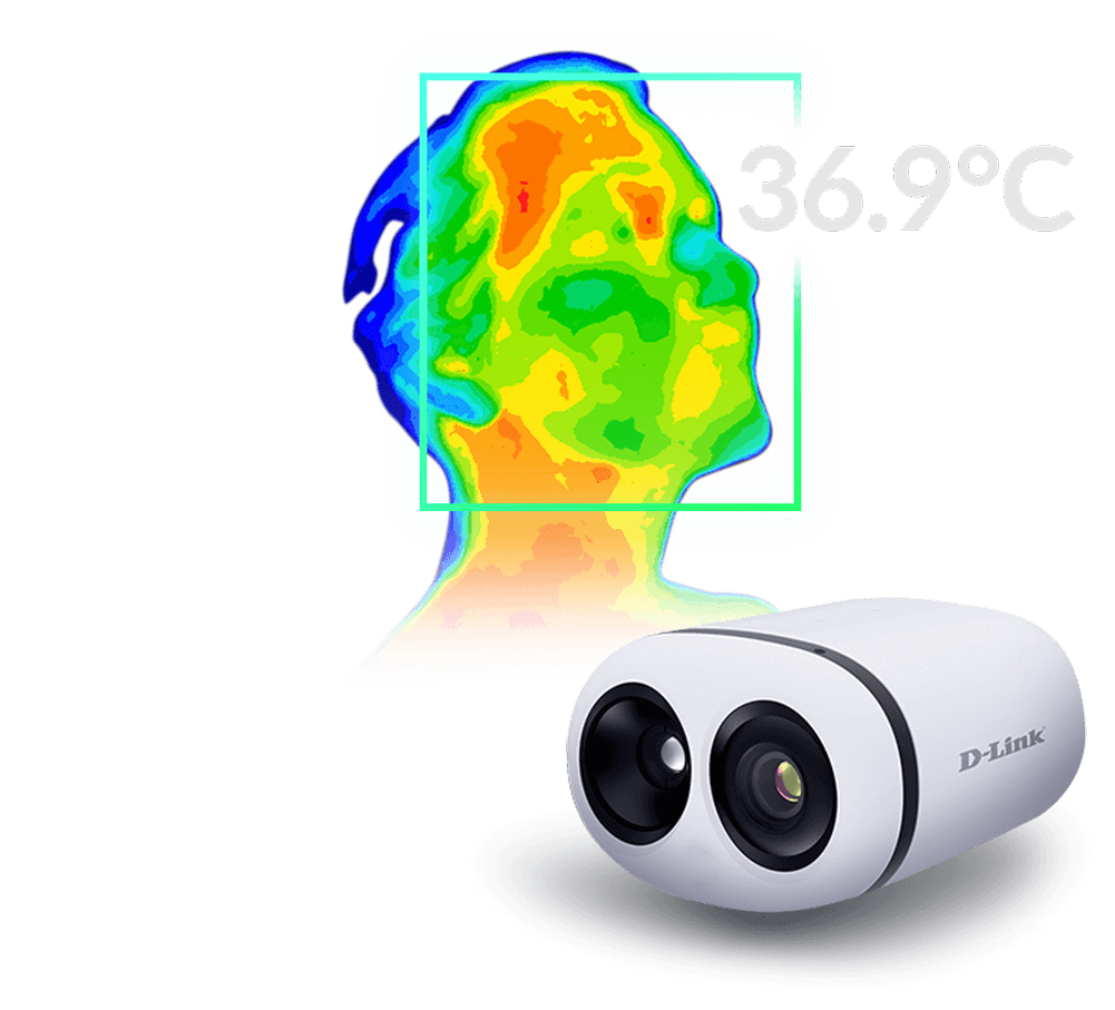 Thermal image of a person with a normal body temperature next to the DCS-9500T Group Temperature Screening Camera