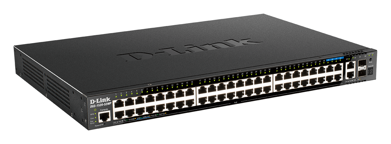 DGS-1520-52MP 44 ports GE PoE + 4 ports 2.5 GE PoE + 2 10 GE ports + 2 SFP+ Smart Managed Switch - side view