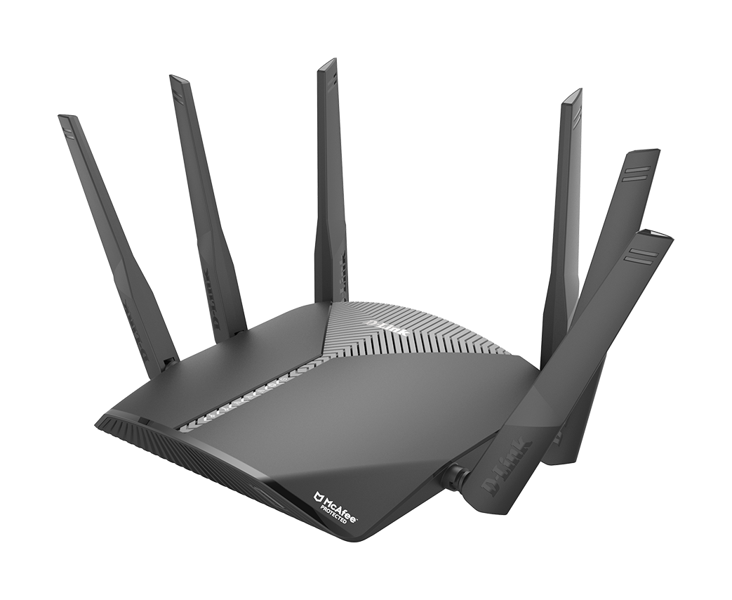 DIR-3060 EXO AC3000 Smart Mesh Wi-Fi Router left side with spread antennas