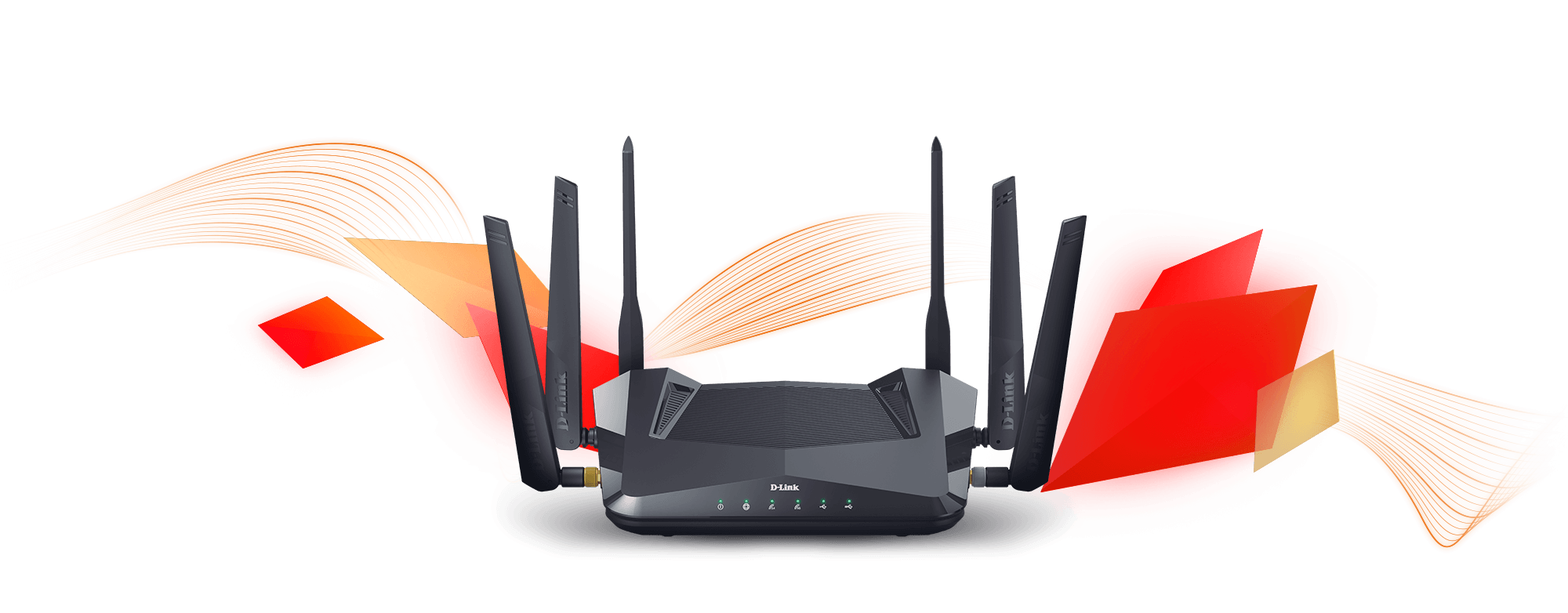 DIR-X5460 AX5400 Wi-Fi 6 Router with red diamond shapes and wireless waves