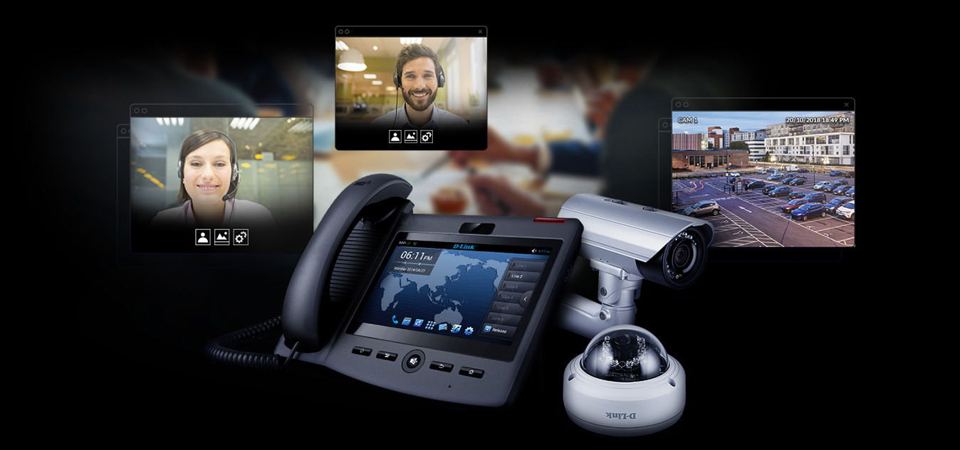 VoIP and D-Link Surveillance Cameras along with video surveillance and video conference calls.