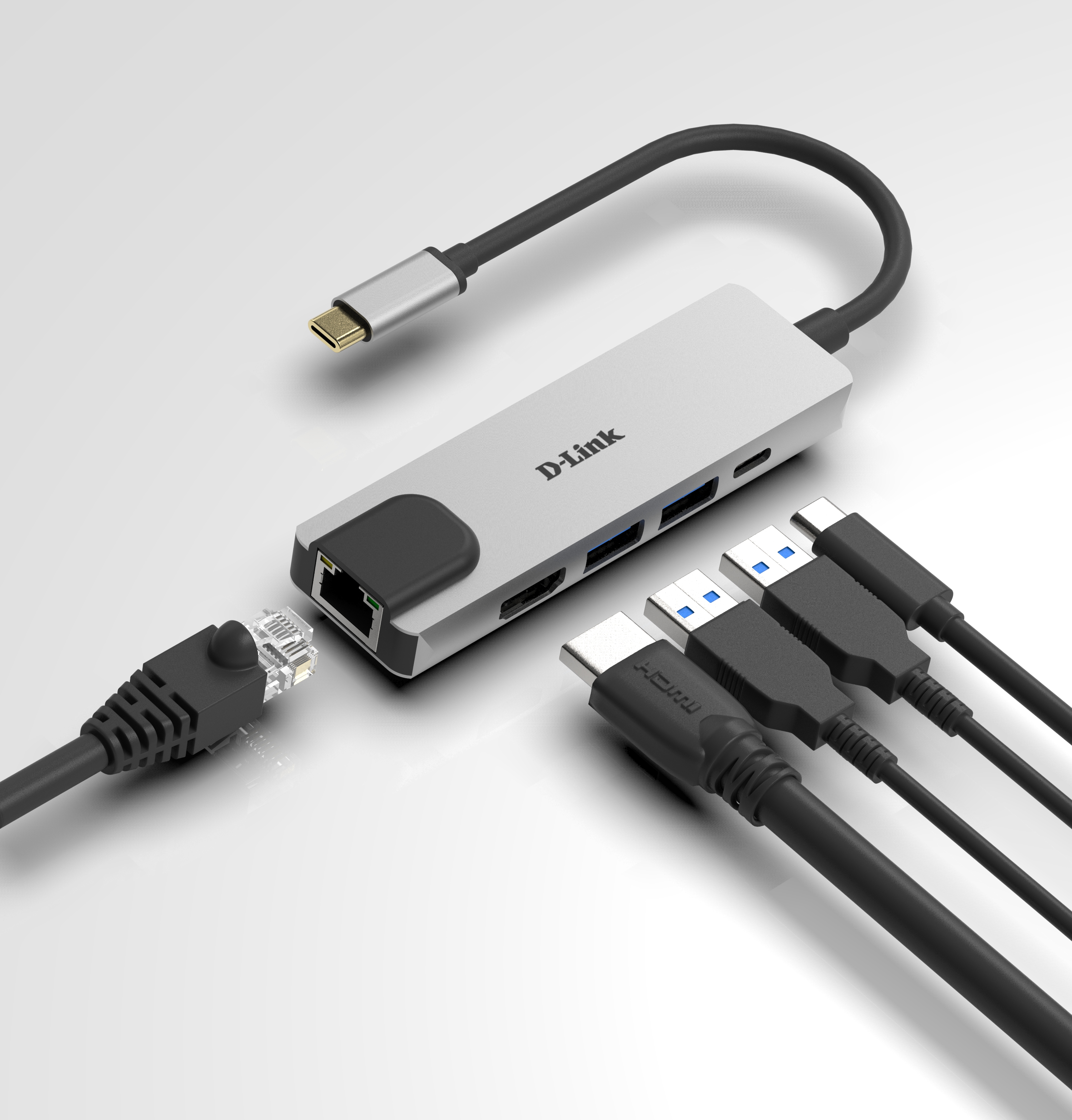 DUB-M520 5-in-1 USB-C Hub with HDMI/Ethernet and Power Delivery - showing example connections
