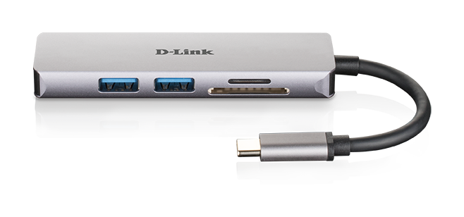 DUB-M520 5-in-1 USB-C Hub with HDMI and SD/microSD Card Reader - front side with reflection