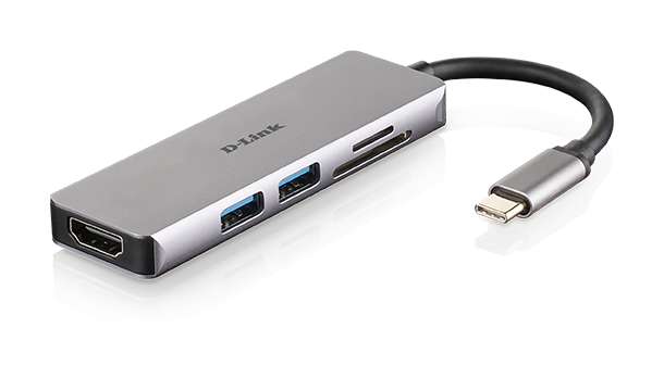 DUB-M530 5-in-1 USB-C Hub with HDMI and SD/microSD Card Reader - side view with reflection