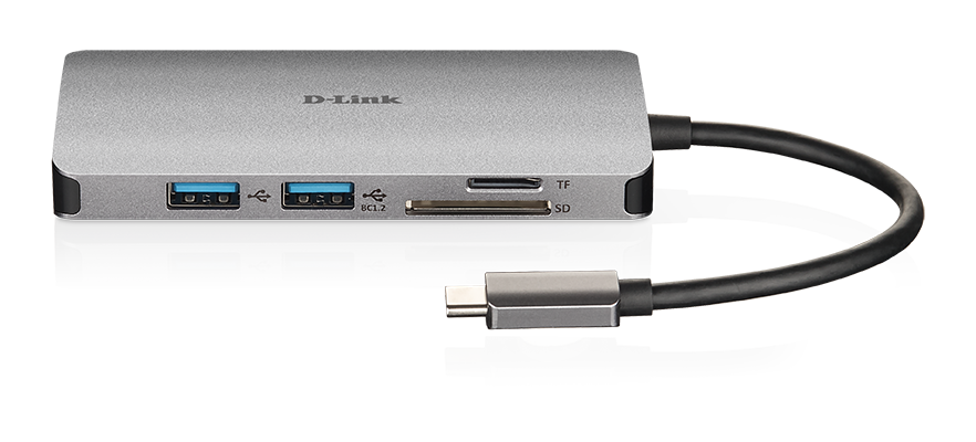 DUB-M610 6-in-1 USB-C Hub with HDMI/Card Reader/Power Delivery - front with reflection