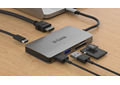 DUB-M610 6-in-1 USB-C Hub with HDMI/Card Reader/Power Delivery - on a desk with example connections