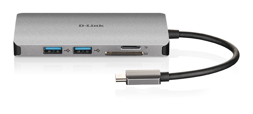 DUB-M810 8-in-1 USB-C Hub with HDMI/Ethernet/Card Reader/Power Delivery - front with reflection