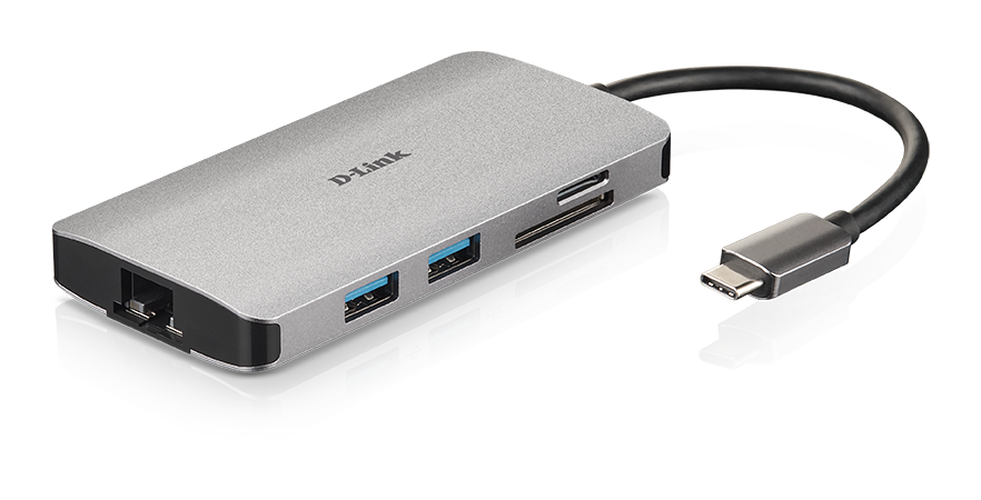 DUB-M810 8-in-1 USB-C Hub with HDMI/Ethernet/Card Reader/Power Delivery - side with reflection