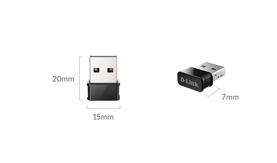 DWA-181 AC1300 MU-MIMO Wi-Fi Nano USB Adapter measurements displaying miniature size
