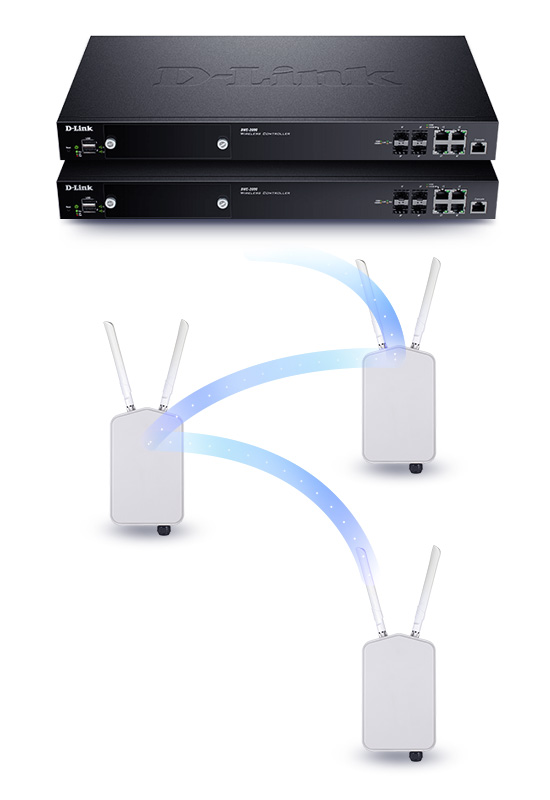 DWL-8720AP access points connected to a D-Link controller.
