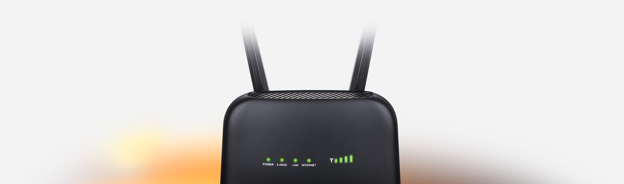 DWR-920 Wireless N300 4G LTE Router with a yellow background