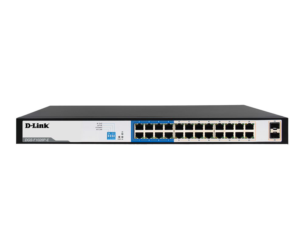 DGS-F1026P-E 24GE PoE + 2 SFP Ports 250m PoE Switch | D-Link
