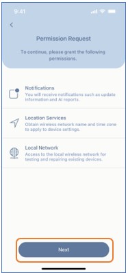 Permissions screen