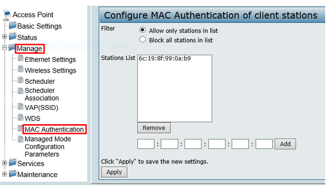 DWL-6700AP Mac Filter