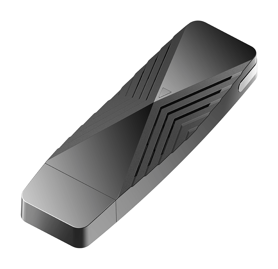 DWA-X1850 AX1800 Wi-Fi 6 USB Adapter - side angle with lid on.