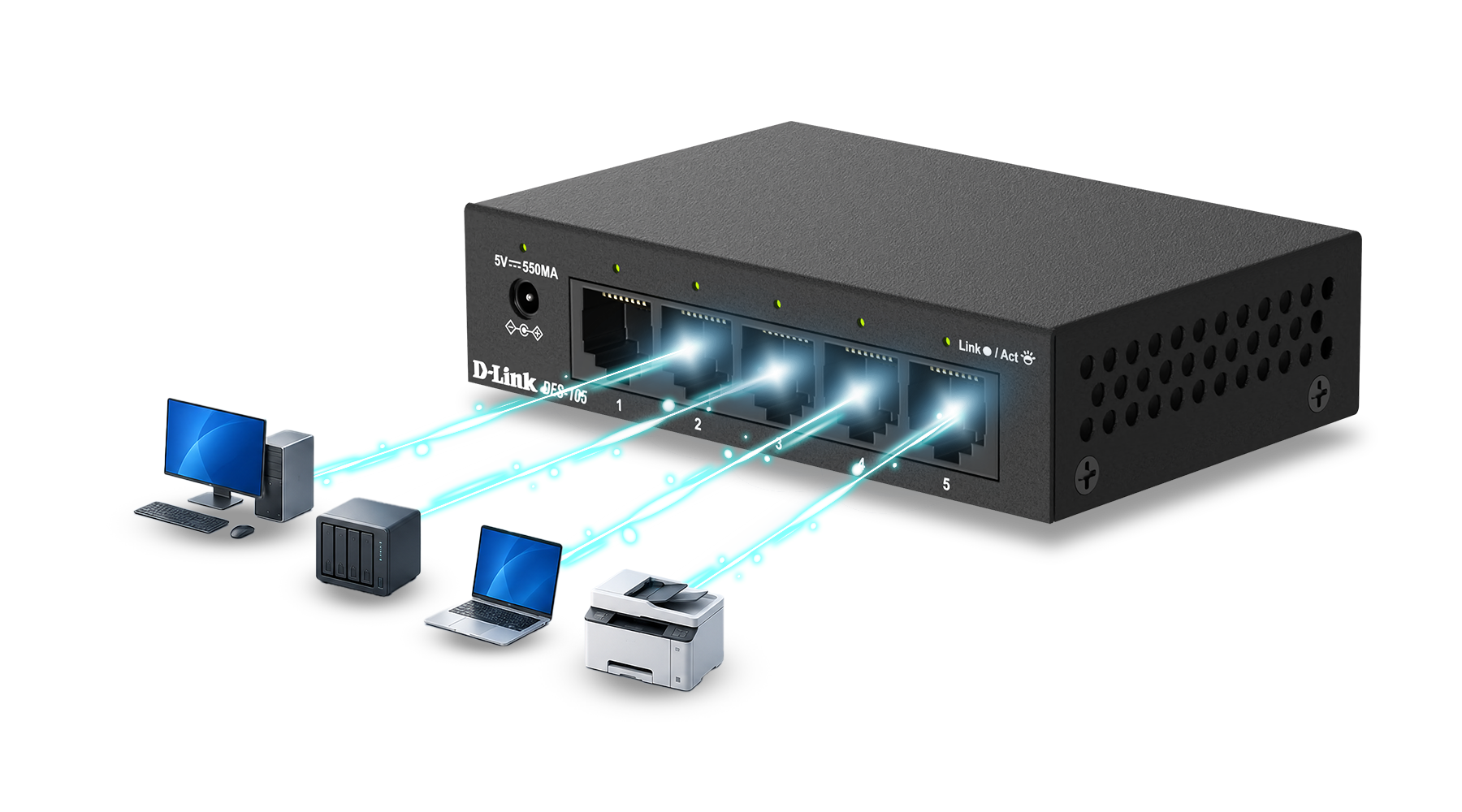 DES-105 5-Port Fast Ethernet Unmanaged Switch | D-Link Portugal