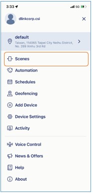 Scenes screen