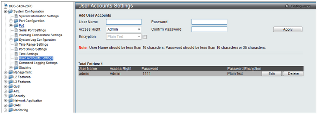 DGS-3120 Enable SHA 1 encrypted user mode