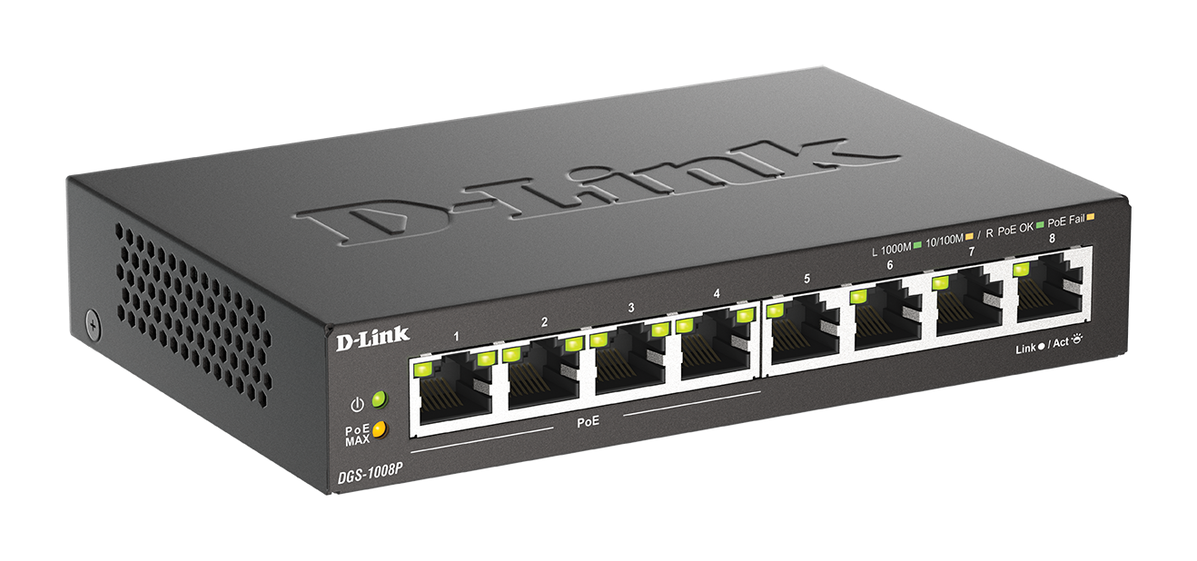 DGS-1008P 8-Port Gigabit PoE Unmanaged Desktop Switch | D-Link