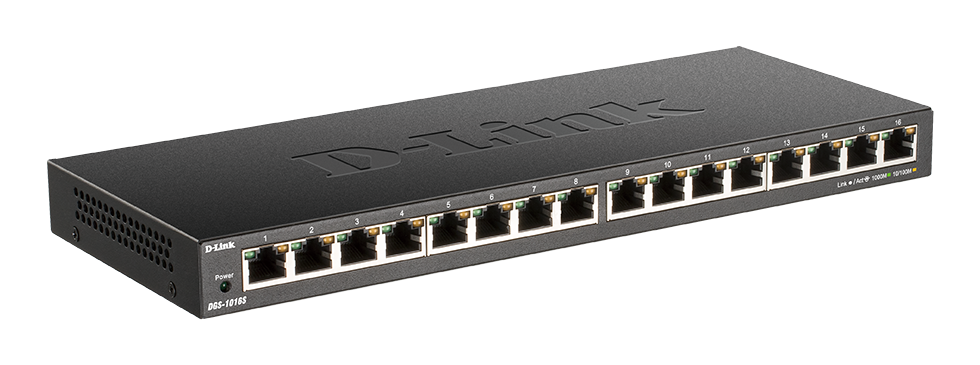 D-Link 16-Port Gigabit Ethernet Unmanaged/ Plug and Play Switch | Fanless |  Metal Compact | Desktop/Rackmount - (DGS-1016D)